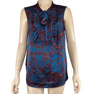 Marc By Marc Jacobs Womens Top Size 8 Silk Sleeveless Ribbed Ruffle Front Blouse
